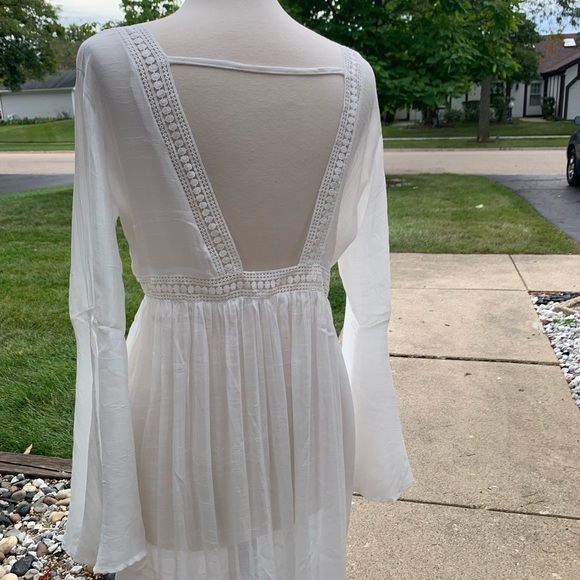 New Boho Flowy Mesh Lace Tie Maxi Kimono Dress Duster Jacket Robe Swim Cover Up - Picture 15 of 16